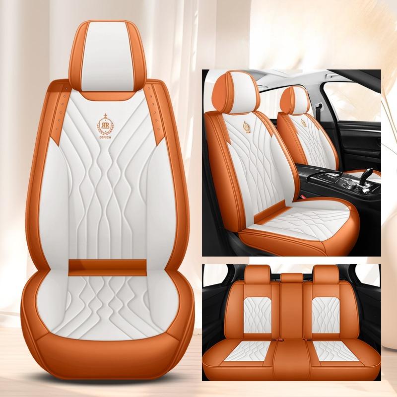 Full-Cover Colorful Stitched Car Seat Covers, 5-Seater Full Set - Comfortable & Durable Napa Leather, All-Season, Fits Most Cars