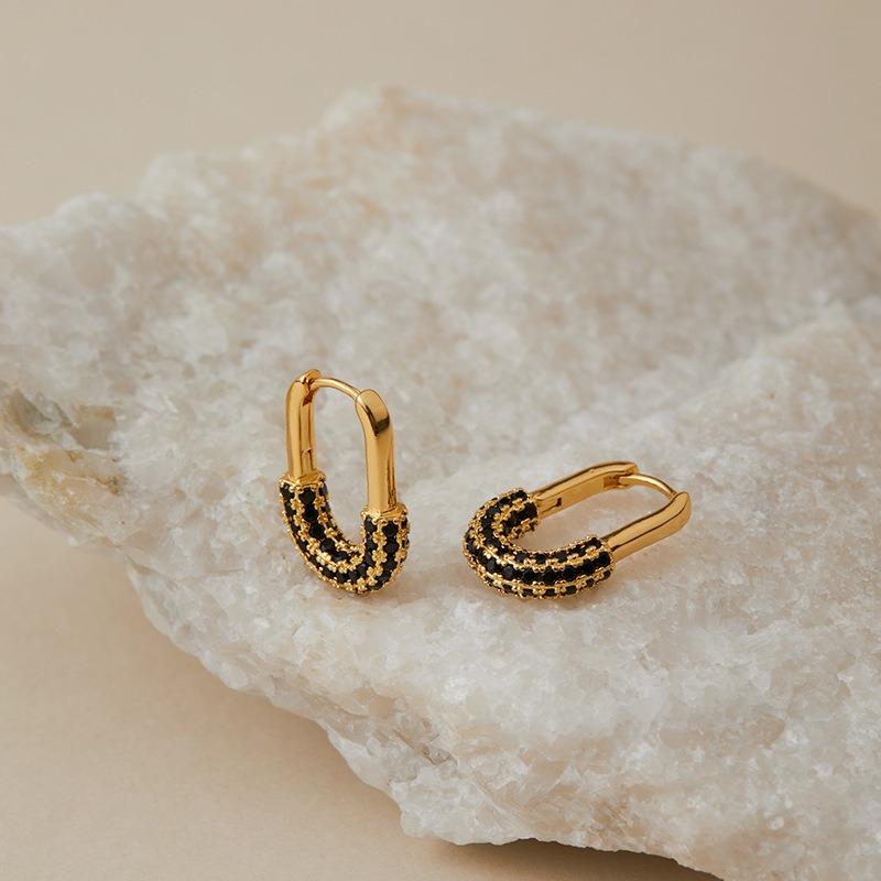 U Shaped 18k Gold Plated Zircon Inlaid Fashion Earrings