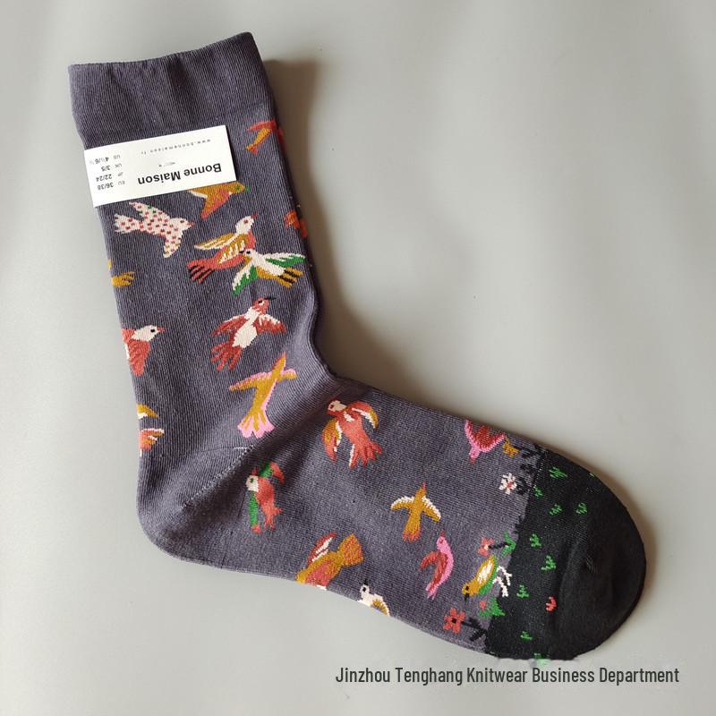 Șosete la modă cu pictură în ulei franceză: Șosete de vițel colorate, cu tub mediu-înalt, de nișă, la modă pentru femei