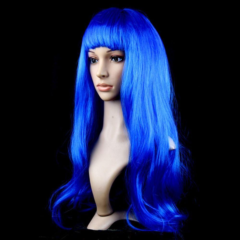 

Women s Clothing Hot High Temperature Synthetic Line Thick Hair Masquerade Dazzle Long Hair Long Straight Wig Women s Bangs королівський синій колір