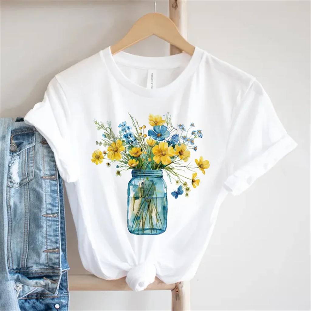 Cartoon Pattern Printed Women's T-Shirt Casual Vase Cartoon Printed Women's Fun Trend Summer Harajuku Style New Cute T-Shirt