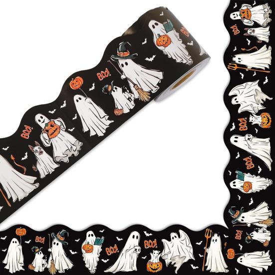 59 Ft Halloween Bulletin Board Border Self Adhesive Ghost Boo Pumpkin Scalloped Die Cut Border Trim Roll for Office