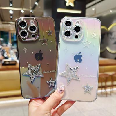 Convient pour les coques de téléphone Iphone15 avec objectifs incrustés de diamants et les coques de protection semi-transparentes Apple 14promax plaquées couleur