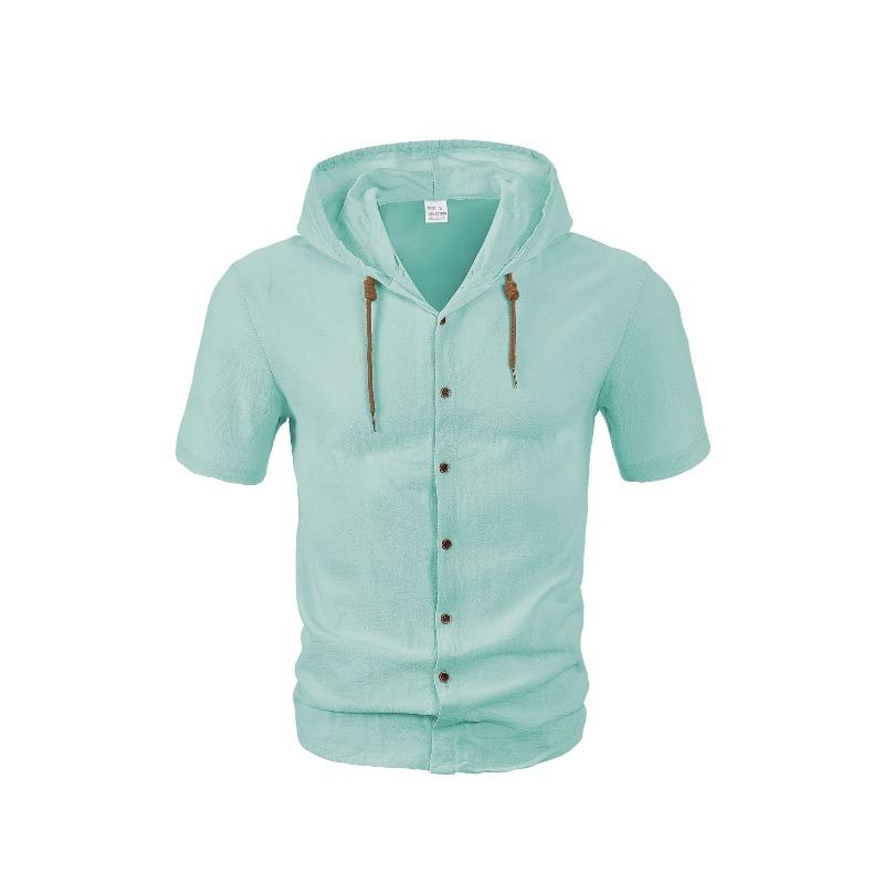 Men's Short Sleeve Hooded Shirt, Breathable Loose Fit Open Front Shirt, Casual Hooded Button Up Shirt for Men