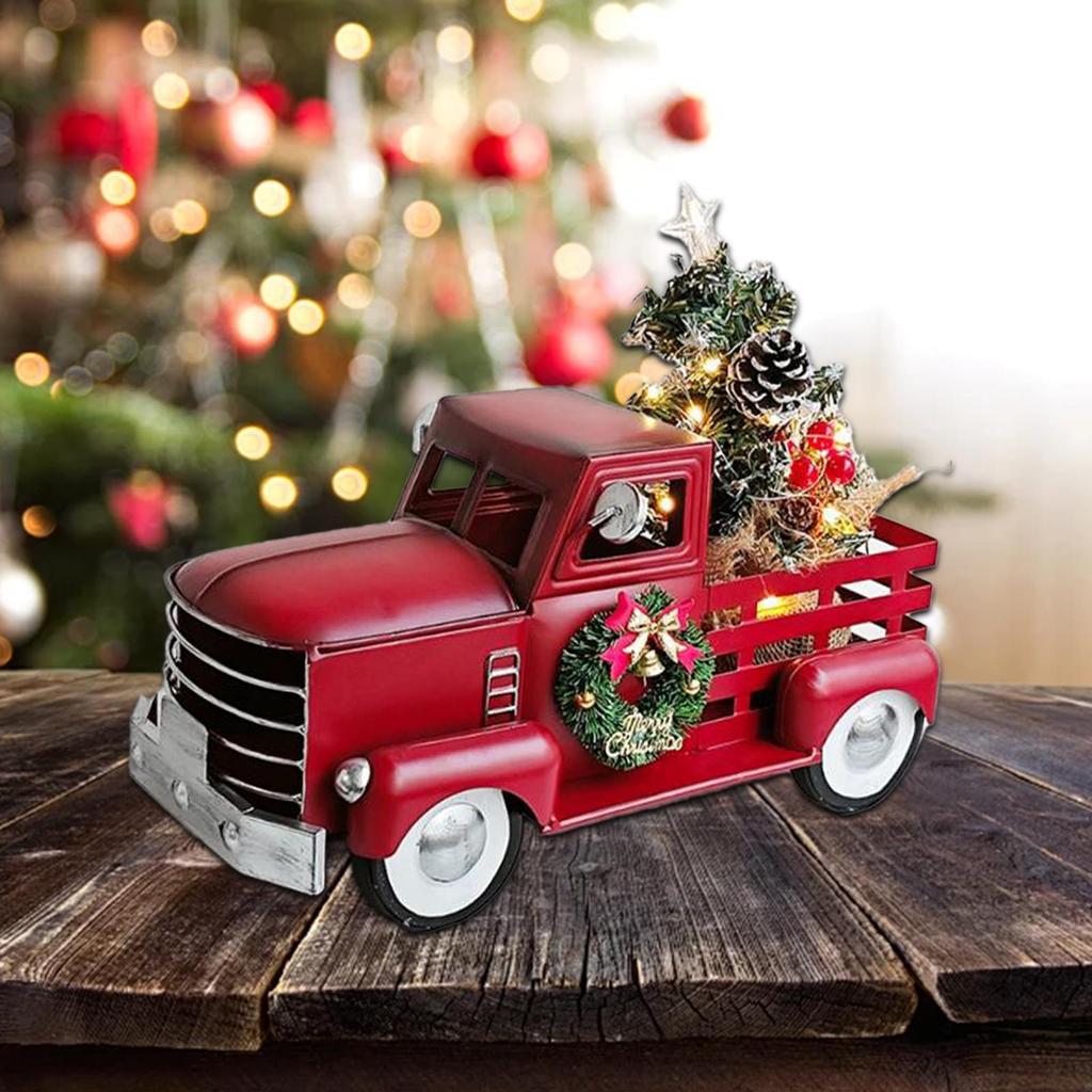 Truck Christmas Tree Statue Collection Tabletop Ornament Farm Truck with Pine Tree for Bedroom Living Room Desk Farmhouse Mantel