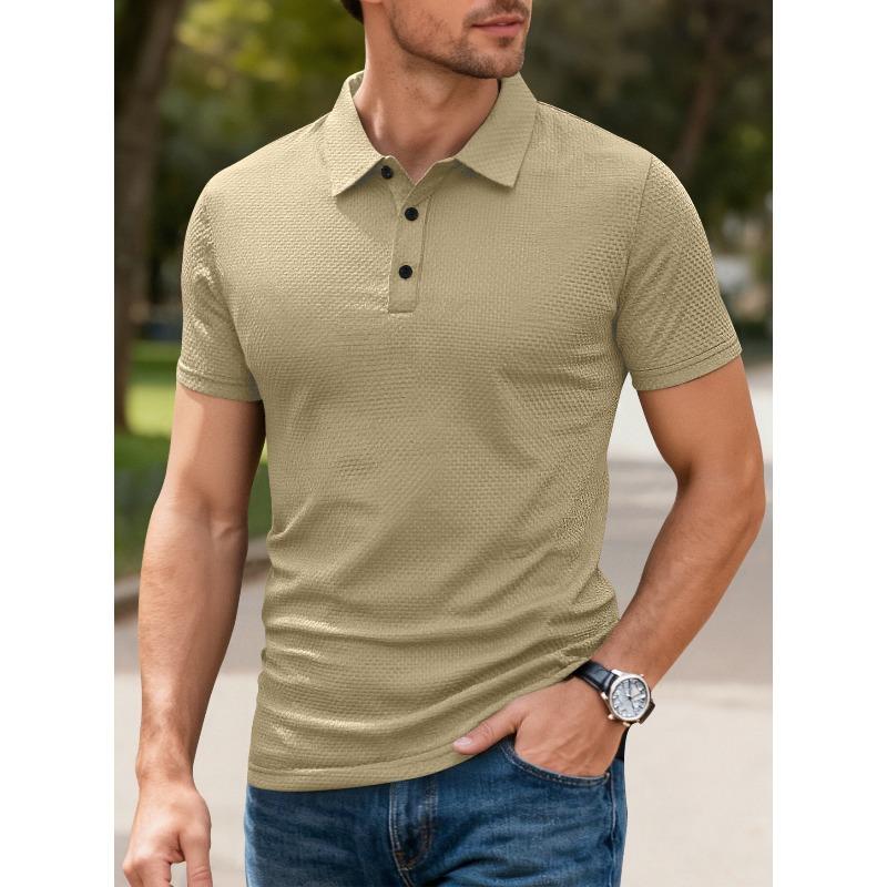 High-end Mesh Seersucker Ice Silk Short-sleeved Men's Lapel Summer Solid Color Large Size POLO Shirt Breathable Waffle Texture Men Lapel Short