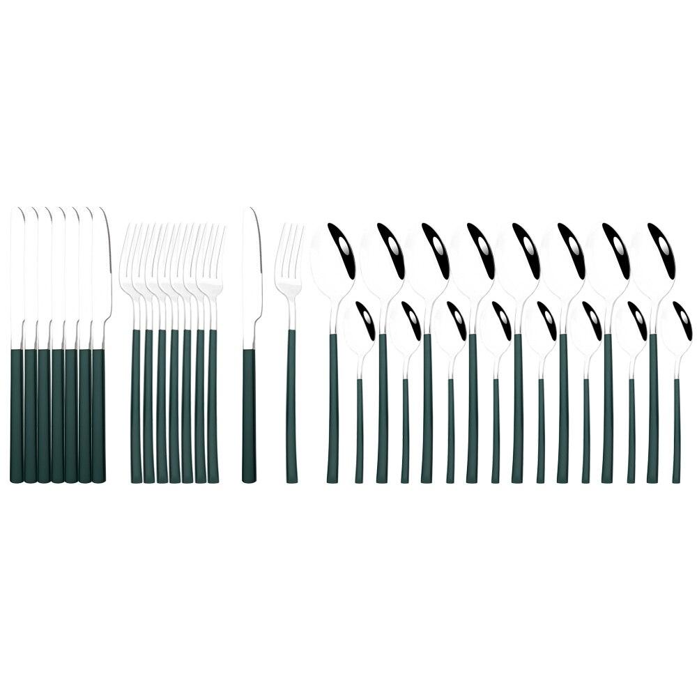 32Pcs Black Gold Cutlery Set Knife Forks Coffee Spoons Dinnerware Set Stainless Steel Tableware Western Kitchen Silverware Set