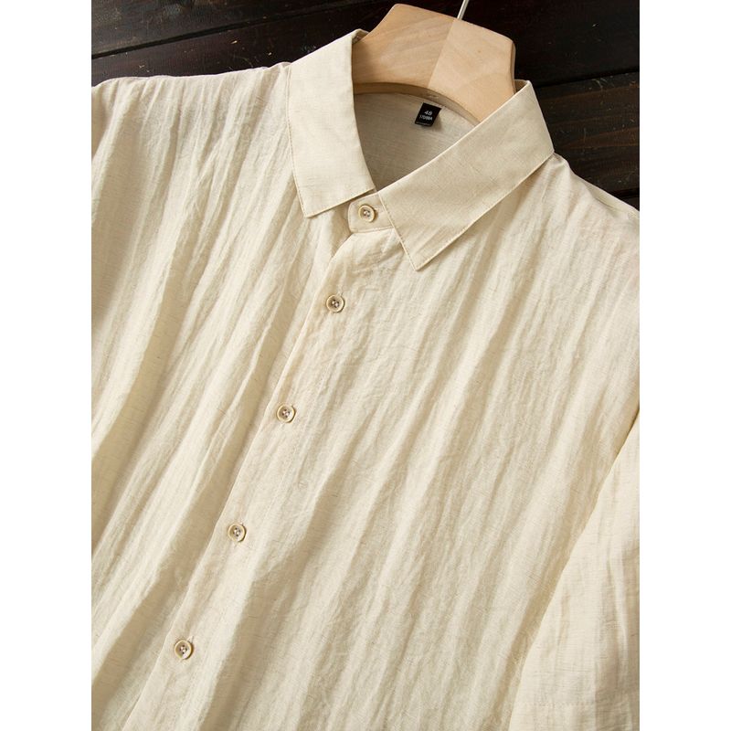 Japan fashion Order! Soft Cool Feeling Non-Ironing! Summer Men's Lapel Loose Casual Linen Short sleeve Shirts Top