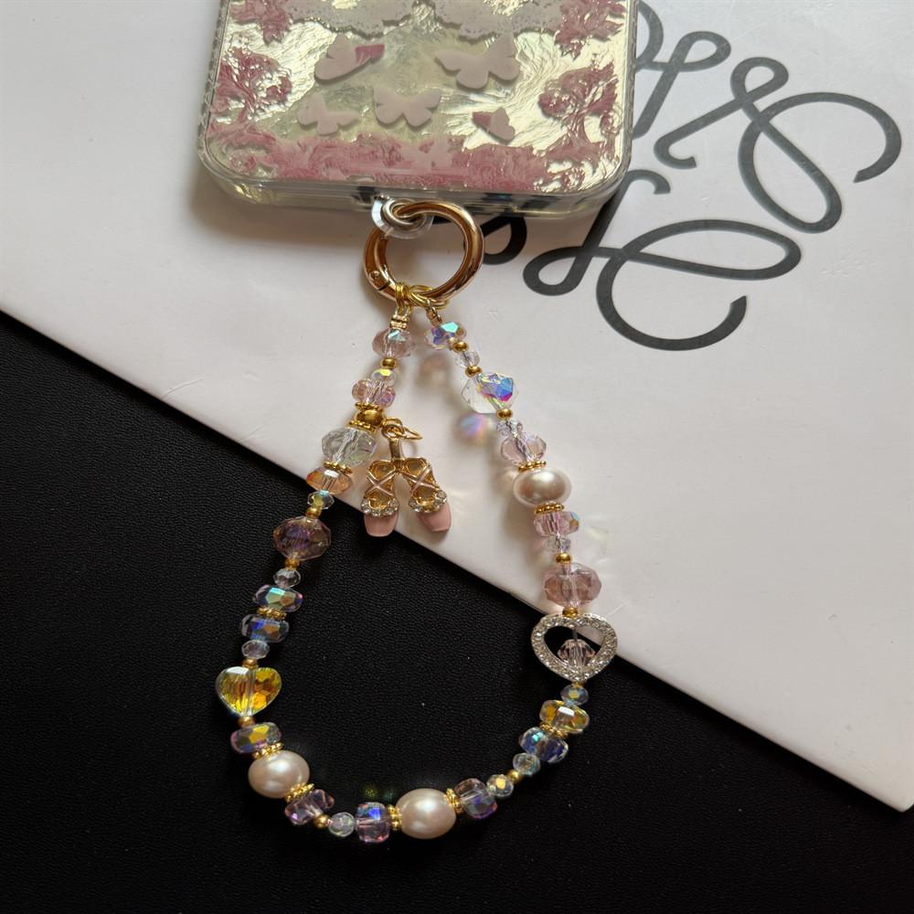 Pvc Water Drilled Ballet Shoe Phone Chain With Heart Pendant For Women And Men
