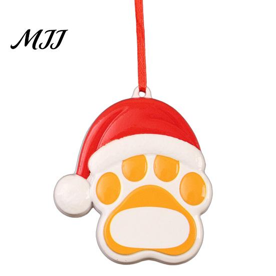 Small Gift for Pet Lovers Resin Christmas Ornament, Cute Cat Paw/Bone Shaped Xmas Tree Hanging Decoration Decorative Pendant Holiday with Santa