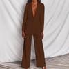 Women's Solid Color Notched Lapel Single Button Long Sleeve Blazer Wide Leg Pant Elegant Formal Two Piece Pant Suit