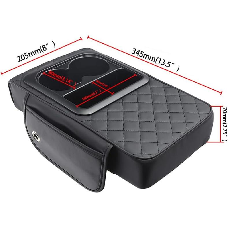 Universal Car Armrest Cushion Organizer - PU Leather Center Console Pad With Cup Holder, Phone Storage & Side Pockets, Multifunctional Armrest Cover