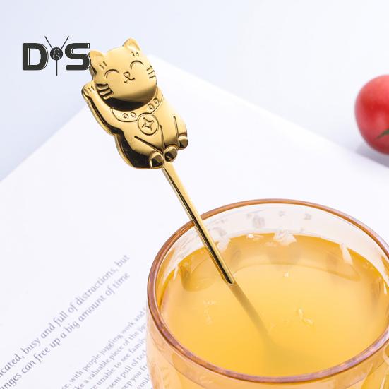 Stainless Steel Food Grade Coffee Spoon Thicken 304 Ergonomic Handle Lucky Cat Stirring Spoon Party Supplies