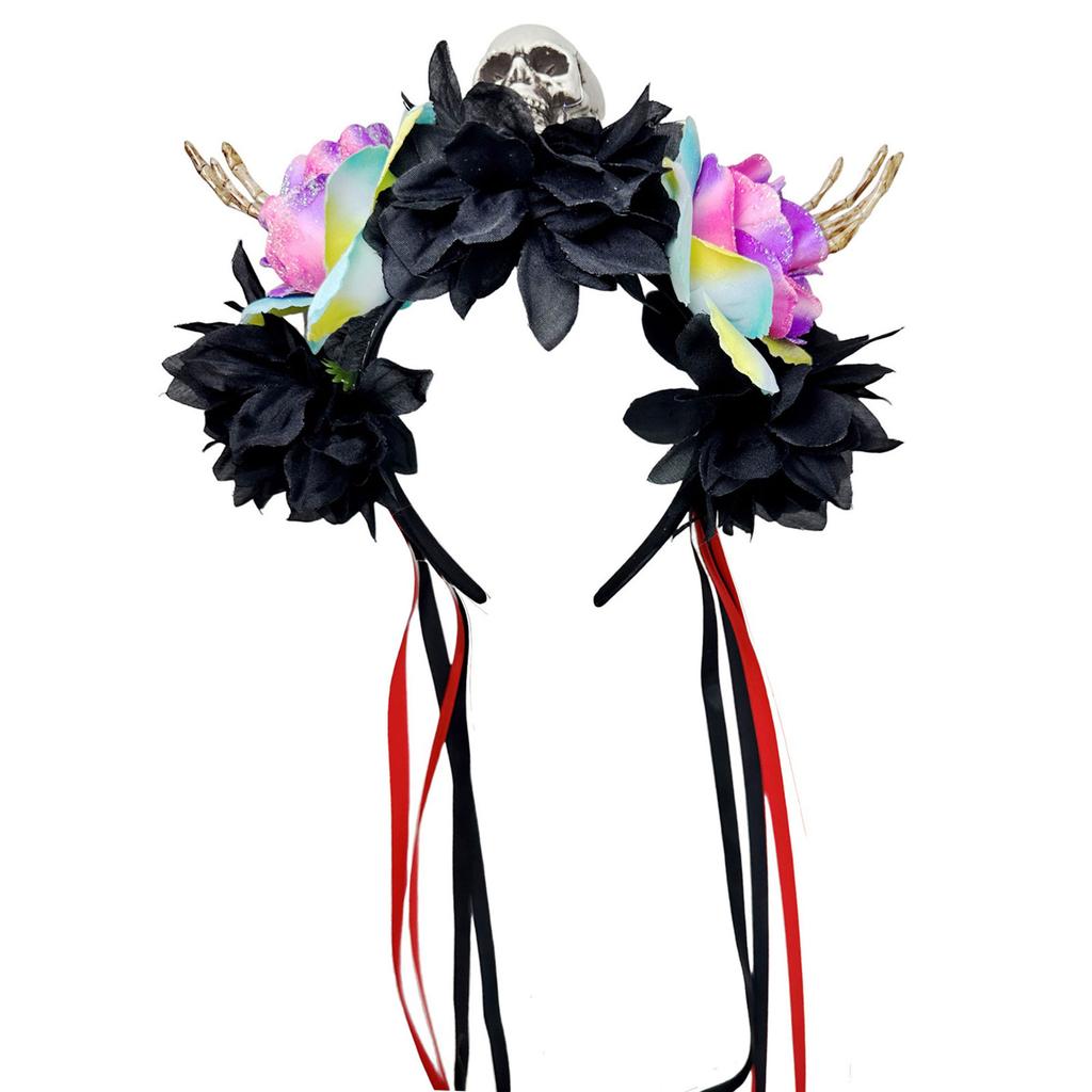 Halloween Colorful Flower Skeleton Hand Skull Headband Resin Party Hair Accessory For Adults Kids Costume Party Decoration