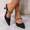 Sexy Pointed Toe Mules Slippers Women 2025 Summer Silver Glitter Chain Spike High Heel Sandals Fashion Party Dress Shoes Women