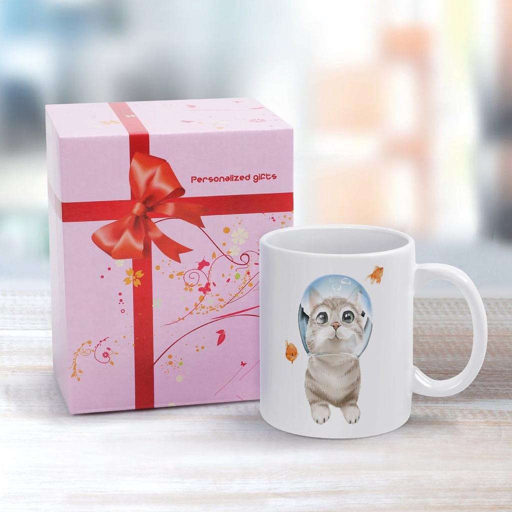 1 Stück 11oz Weiße Keramiktasse mit beidseitig bedrucktem Artwork, Robuste Kaffeetasse für Zuhause, Büro, Geschenkverwendung