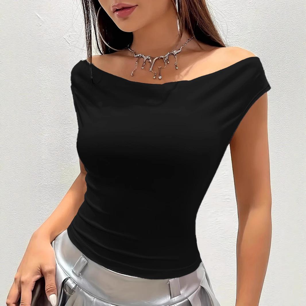 Европейская и американская женская мода сексуальная короткая футболка XXL чёрный