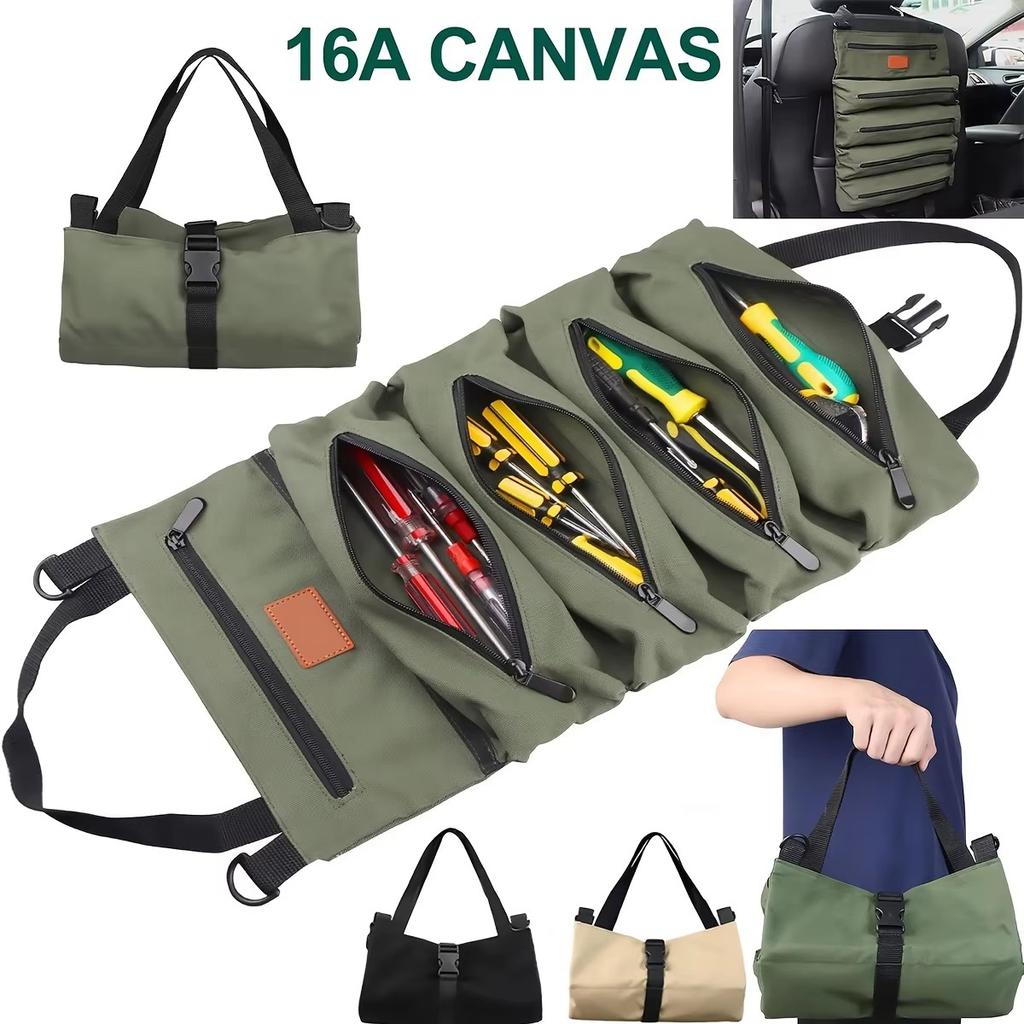 Tool Roll Bag,Multi-Purpose Roll Up Tool Bag,Wrench Roll,Canvas Tool Organizer Bucket,Car First Aid Kit Wrap Roll Storage Case