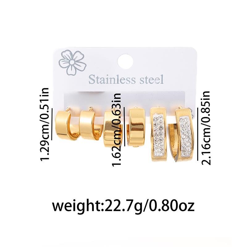 Stainless Steel Circular Zircon 6 Pieces Earrings For Women Men Temperament Simple Personality Jewelry Gifts Daily