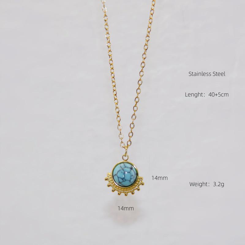 Retro Turquoise Women's Titanium Steel Necklace - Light Luxury Clavicle Chain Jewelry