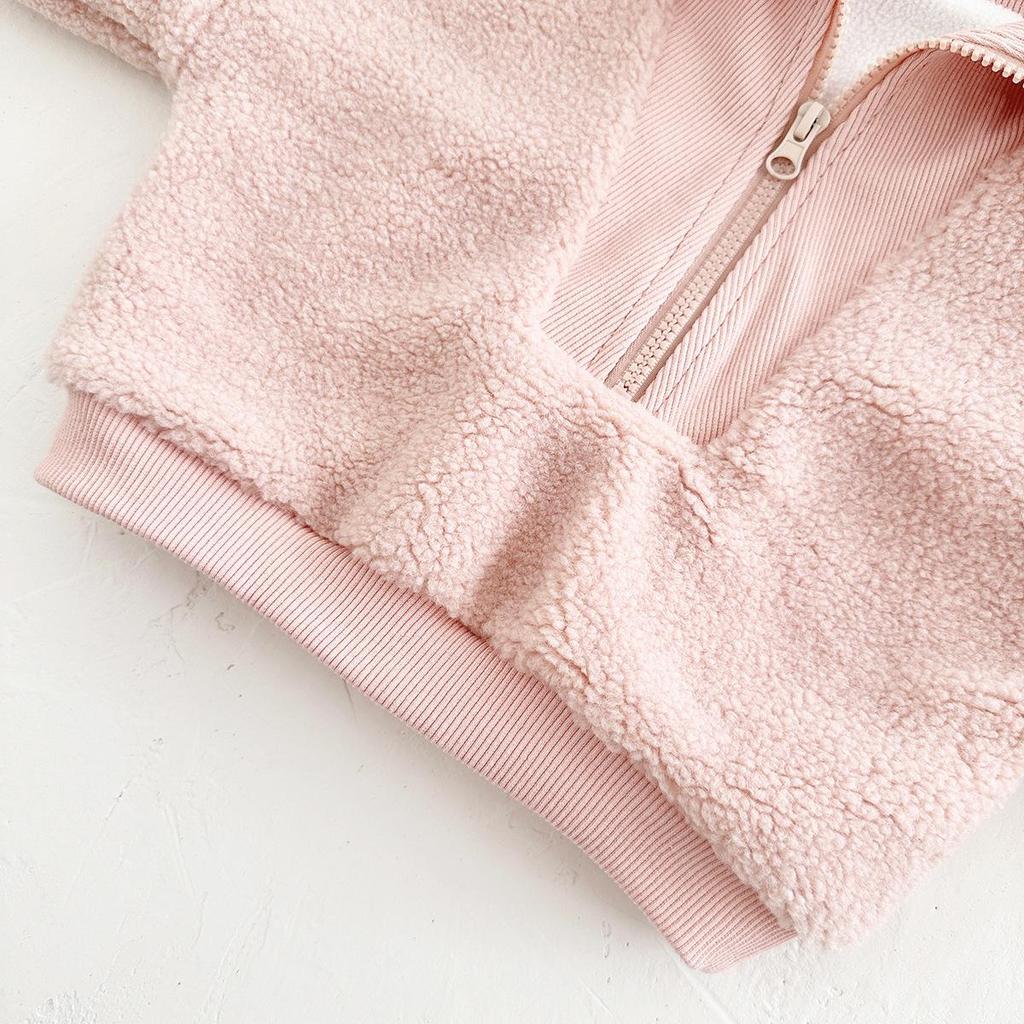 Winter Lambswool Hoodie for Babies - Thickened Velvet, High Collar, Long Sleeve