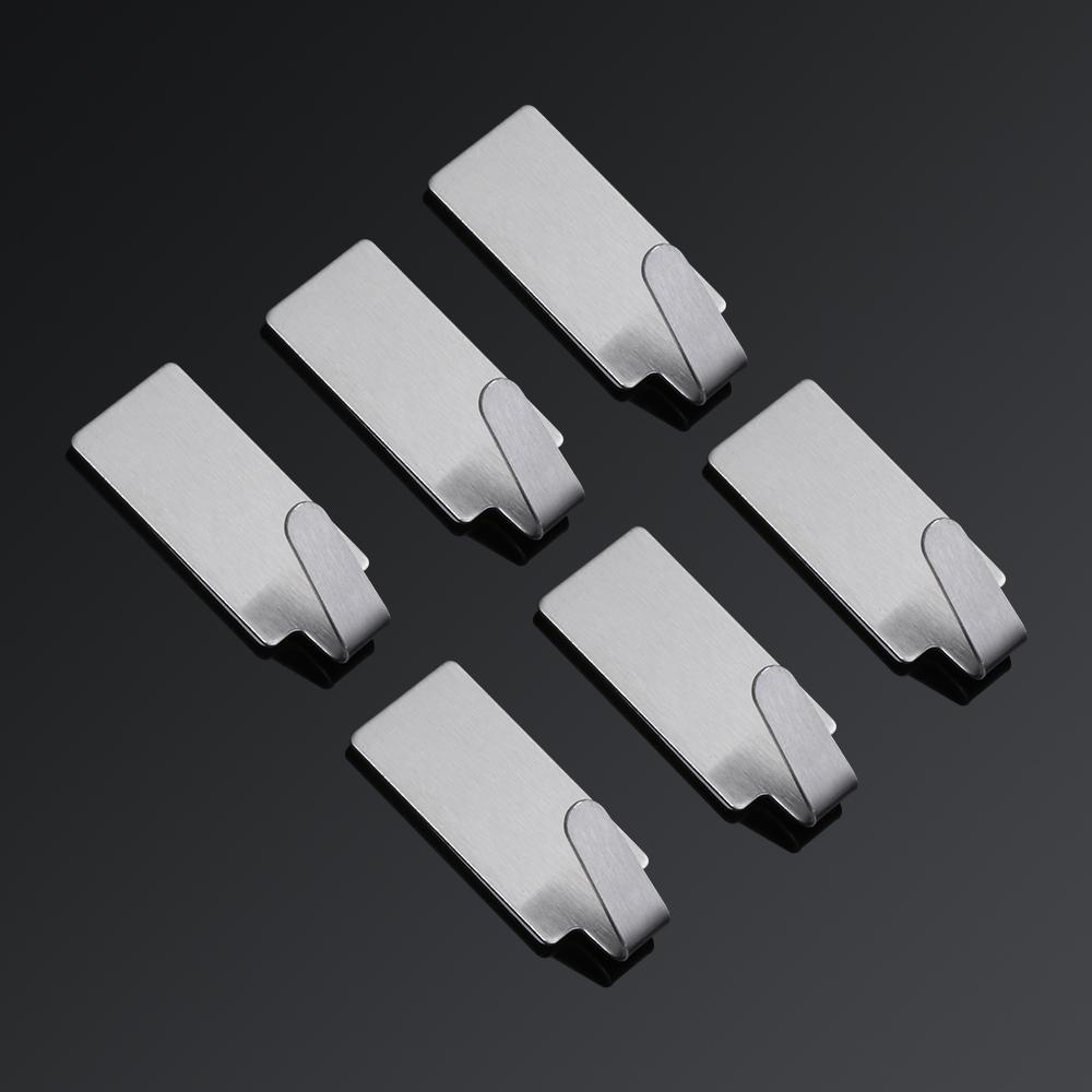 6 pcs Home Storage Office Kitchen Cloth Hanger Stainless Steel Wall Hooks Self Adhesive