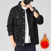 Men's Loose Plaid Grid Plush Denim Jacket - Korean Style, Youthful, Long Sleeve for Autumn/Winter