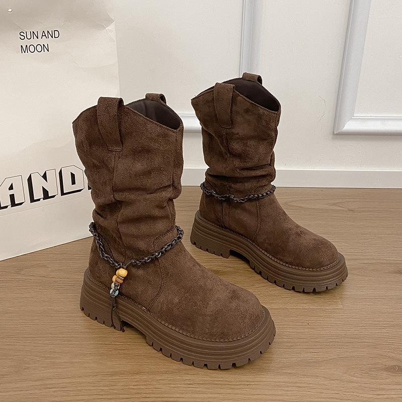 

2025 new autumn and winter stacked fashion boots thick heel retro british short boots women s college style platform martin boots 40 темно-коричневого