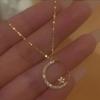 Fashion Shining Inlaid Zirconia Star Moon Pendant Necklace for Women Luxury Crystal Clavicle Chain Necklace Wedding Jewelry