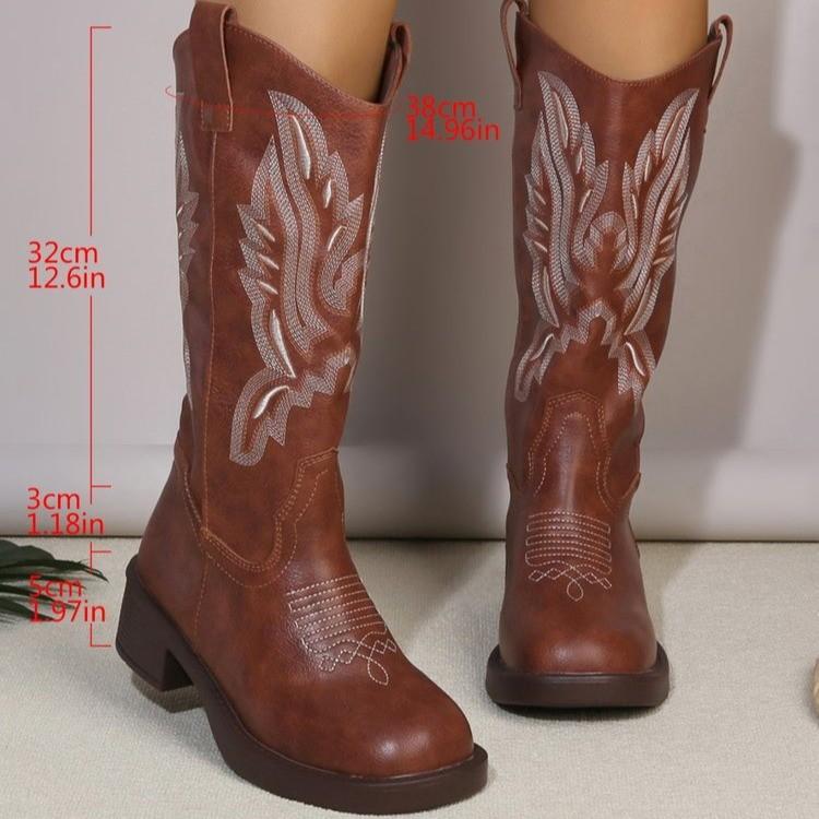 Vintage western cowboy boots 2025 new inner height increase medium tube Martin boots Chelsea boots embroidered long tube knight boots