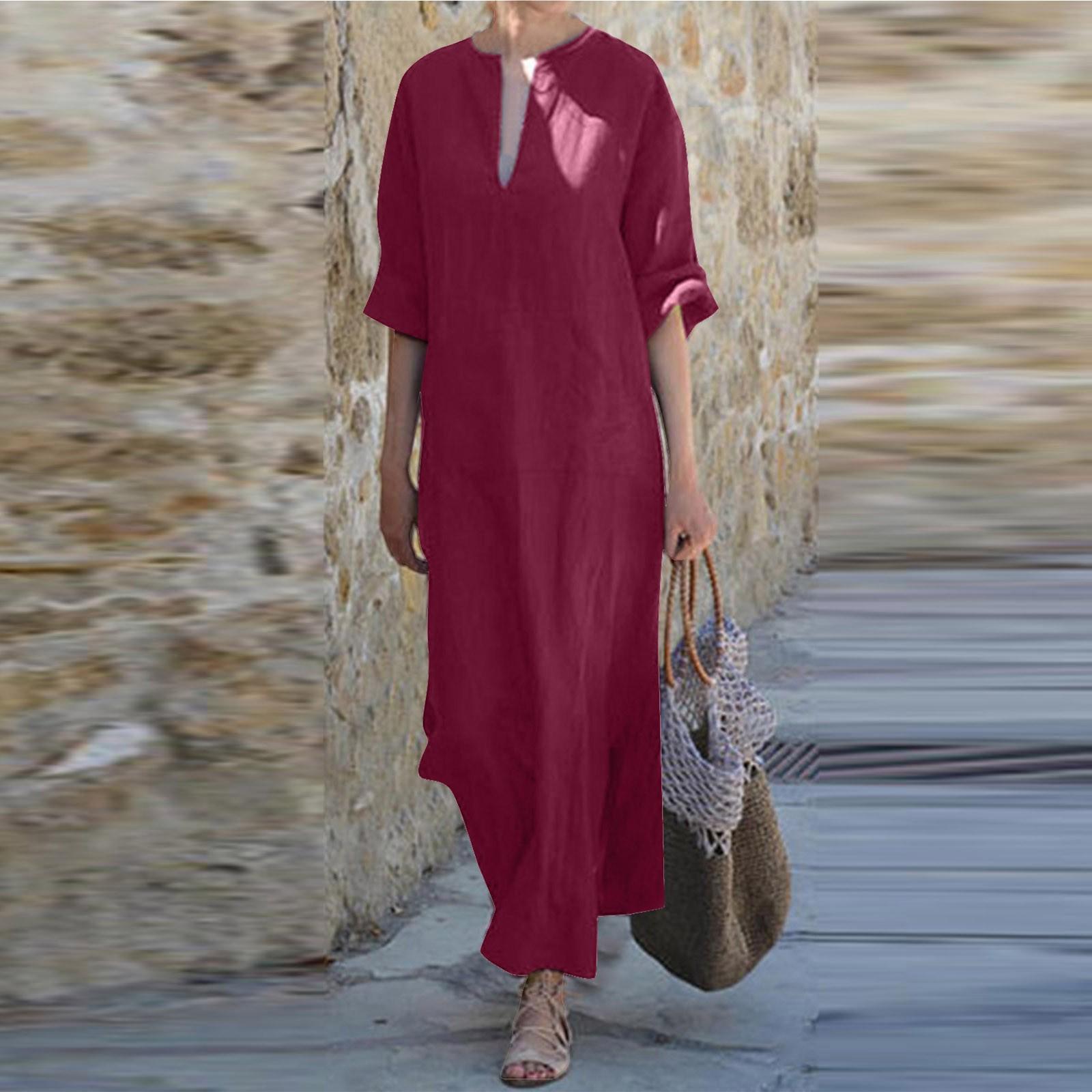 Женское модное повседневное темпераментное длинное платье с v-образным вырезом на весну — фото 8