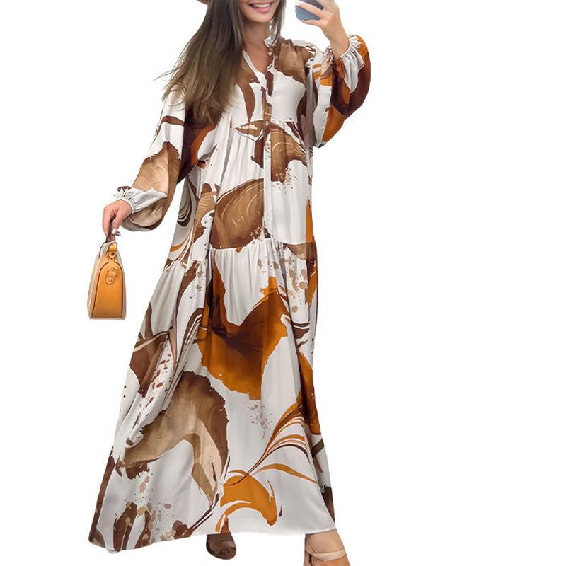 New Summer Women's Clothing, European and American Women's Clothing, Fashionable and Elegant Contrasting Color Printing Single-breasted Dress
