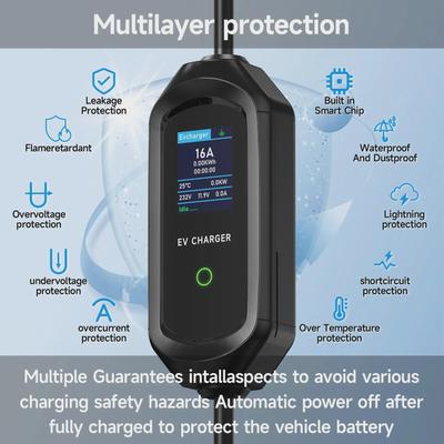 16A Single-Phase EV Charger: 8A-16A Adjustable Current, Screen Display, Portable for Home Use