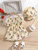 Modisches Prinzessinnenkleid für Mädchen Sommer Kinderkleid mit Bienenprint und süßem Hut
