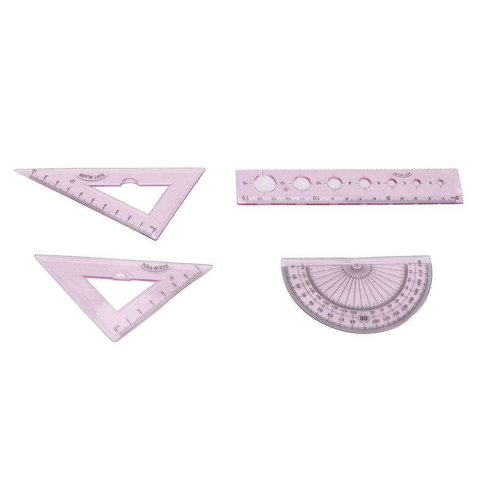 4pcs Ruler Soft Plastic Transparent Cute  Angle Length Measuring Tools for Kids Students Studyin