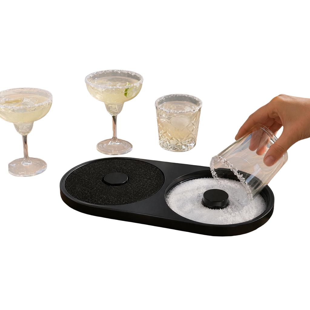 2-in-1 Cocktail Rimmer Set Salt Sugar Tray with Built-in Sponge Food Safe Bar Tool for Margarita