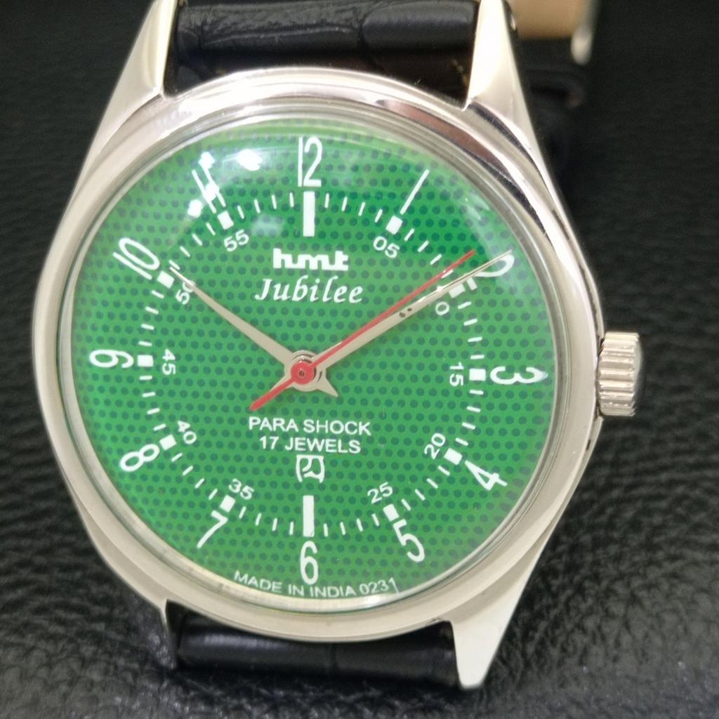HAND-WINDING VINTAGE HMT JUBILEE INDIAN MENS GREEN COLOR DIAL WATCH a700120-5 R201-a700120