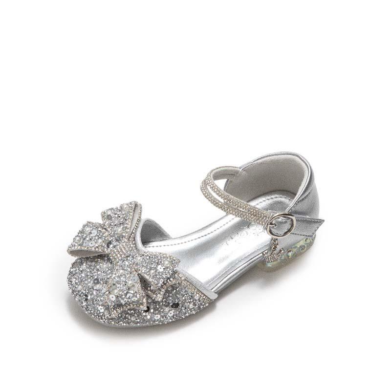 Korean girls' leather shoes summer dress foreign gas crystal shoes 2025 new children's baby sparkling rhinestones