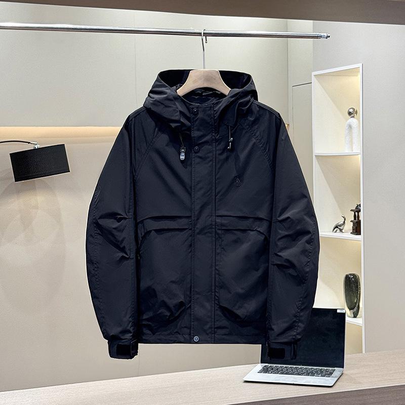 2025 Spring Men's Versatile Hooded Windbreaker Jacket Coat – Trendy Workwear Style for Autumn