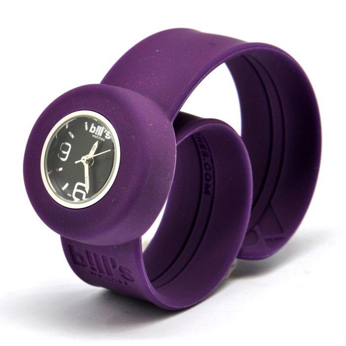 Montre Mini Bracelet Prune et cadran noir