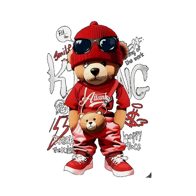 Černé tričko s kresleným potiskem medvěda a nápisem King pro volnočasové nošení