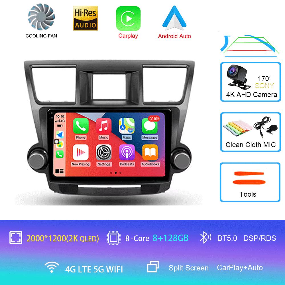 Car Radio Android 14 Carplay Auto For Toyota Highlander 2 XU40 2007-2013 Multimedia Video Player Navigation GPS Stereo 2din DSP