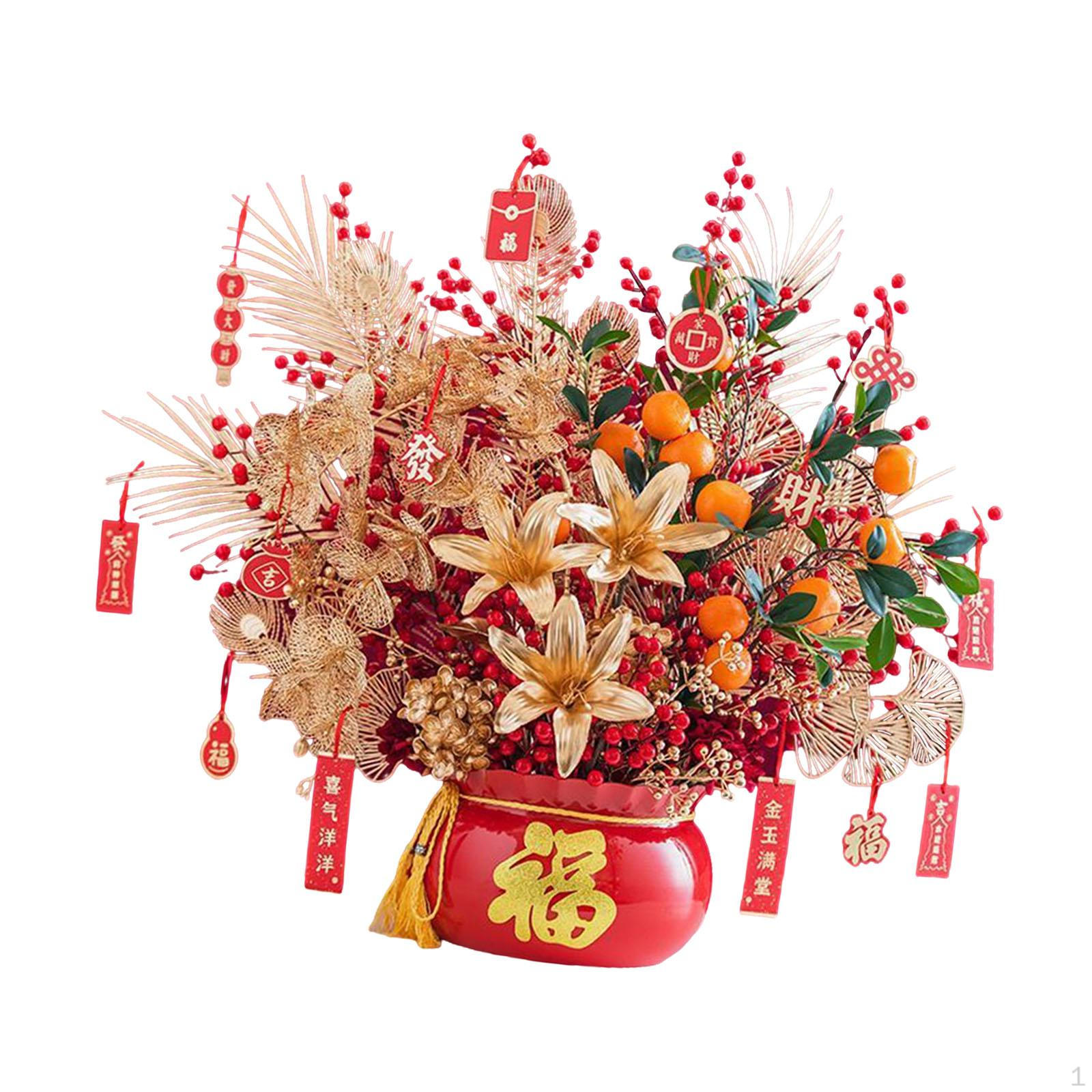

Artificial Bonsai Flower Bouquet Fake Tabletop Decoration Suitable for Chinese Year червоний
