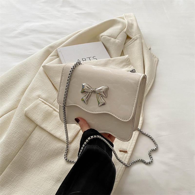 Trendy Black Blue Pink White Pu Small Square Handbag With Chic Chain Strap Design