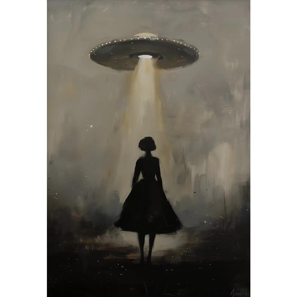 Surreal Cosmos Space UFO Sci Fi Poster Vintage Astronaut Alien Desert Canvas Painting Trendy Wall Art for Living Room Home Decor