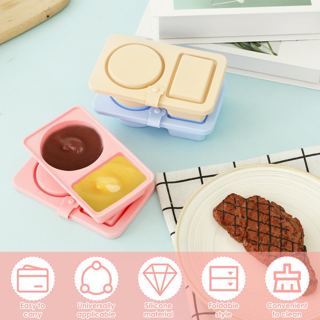 3Pcs Silicone Collapsible Food Container Lunch Box Double Compartment Snack Salad Bento Dressing Sauce Container Portable