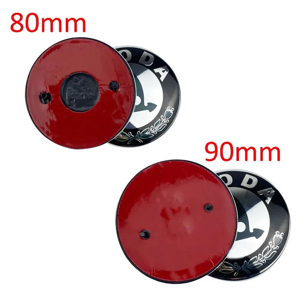 2025 Heiß 2 Stück 80mm 90mm Emblem Für Skoda Fabia 1 2 Octavia a7 RS Superb Rapid Yeti Karoq Vision Auto Haube Vorne Hinten Kofferraum Heckklappe