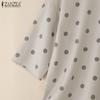 ZANZEA Women Casual Round Neck 3/4 Sleeve Loose Polka Dot Print Blouse