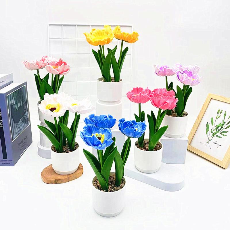 Simulation Multicolor Corn Poppy Potted Artificial Flower For Home And Photography Props