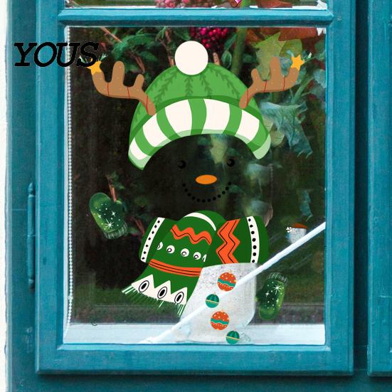 Seasonal Home Beautification Decals Christmas Snowman Static Window Stickers, Removable PVC Glass Decals, Waterproof Creative Holiday
